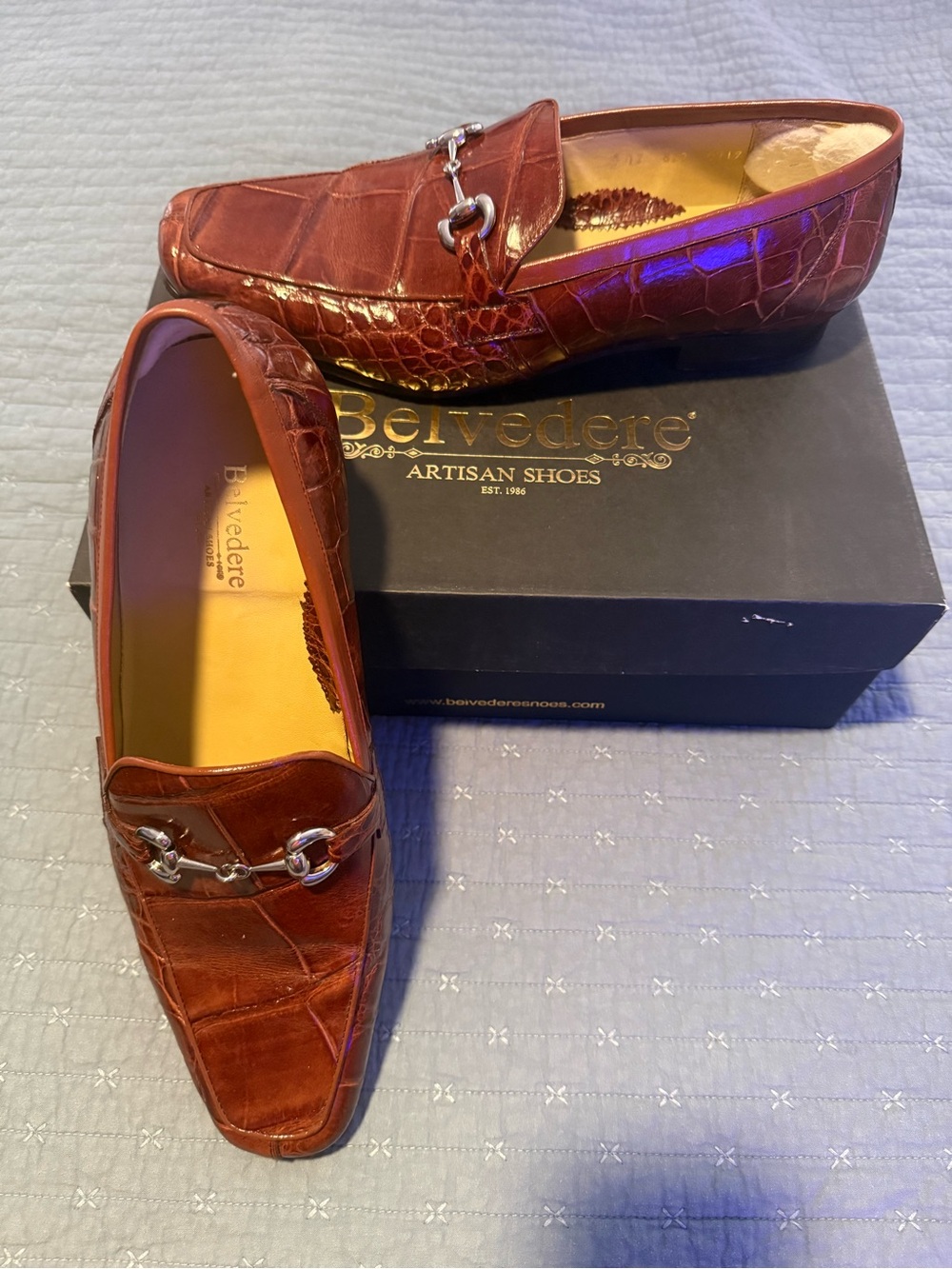 Belvedere Men’s Brown Croc-Embossed Leather Bit Loafers